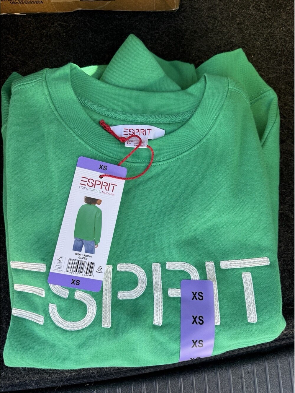 NWT Esprit Women's XSMALL  Fleece Crewneck Sweatshirt Embroidered 80s Retro
